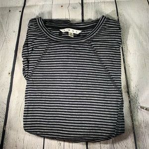 CAbi Black and Gray Striped Rutched Top